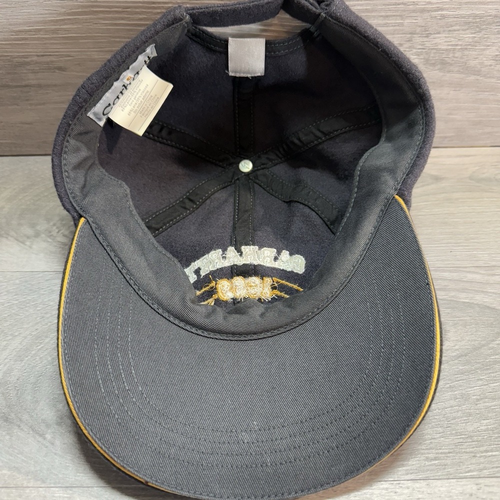 Carhartt Hat Logo Wool Baseball Cap Adjustable Strapback Gray Yellow Workwear - Picture 5 of 6